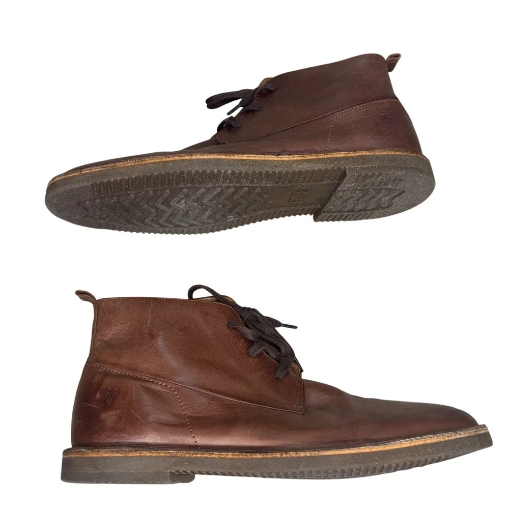 Frye Mens Cognac Leather Chukka Boots Lace Up Ankle‎ 10.5 3480183-COG